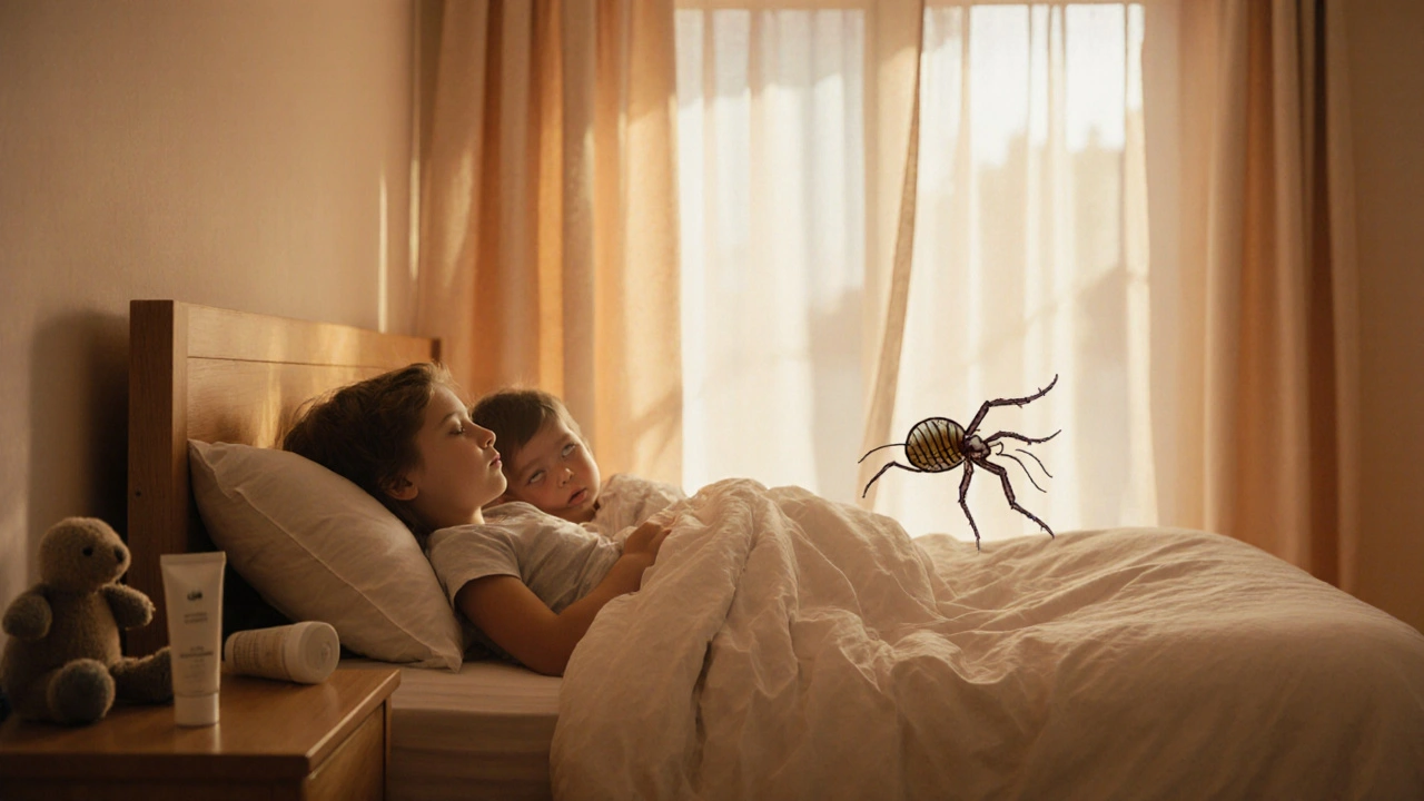 Children sleeping peacefully in a sunlit bedroom after parasite treatment.