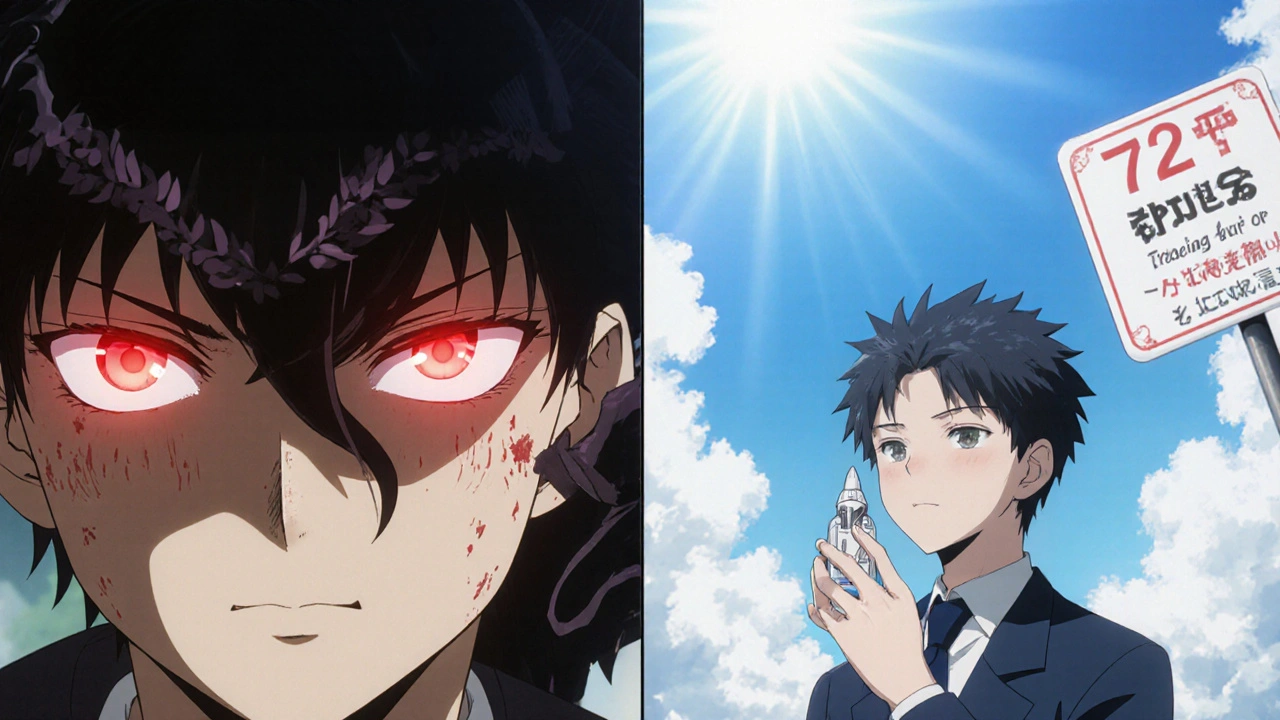 Split scene: one side shows worsening eye inflammation, the other shows healing after seeing a doctor.