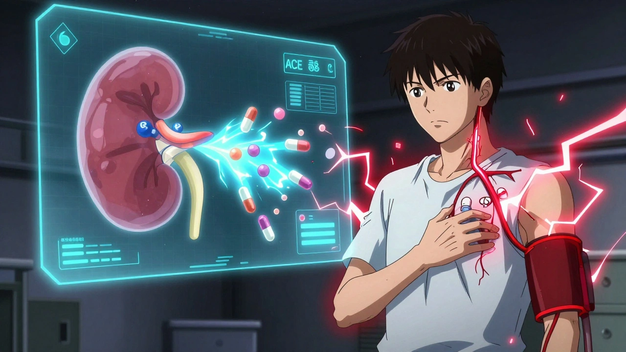 Holographic kidney diagram showing cortisol overriding enzymes and potassium loss.