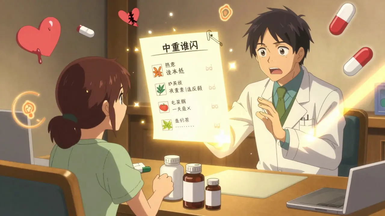 A patient places supplement bottles on a desk as a protective light shield forms, with herbal ingredients appearing as a glowing quest log.