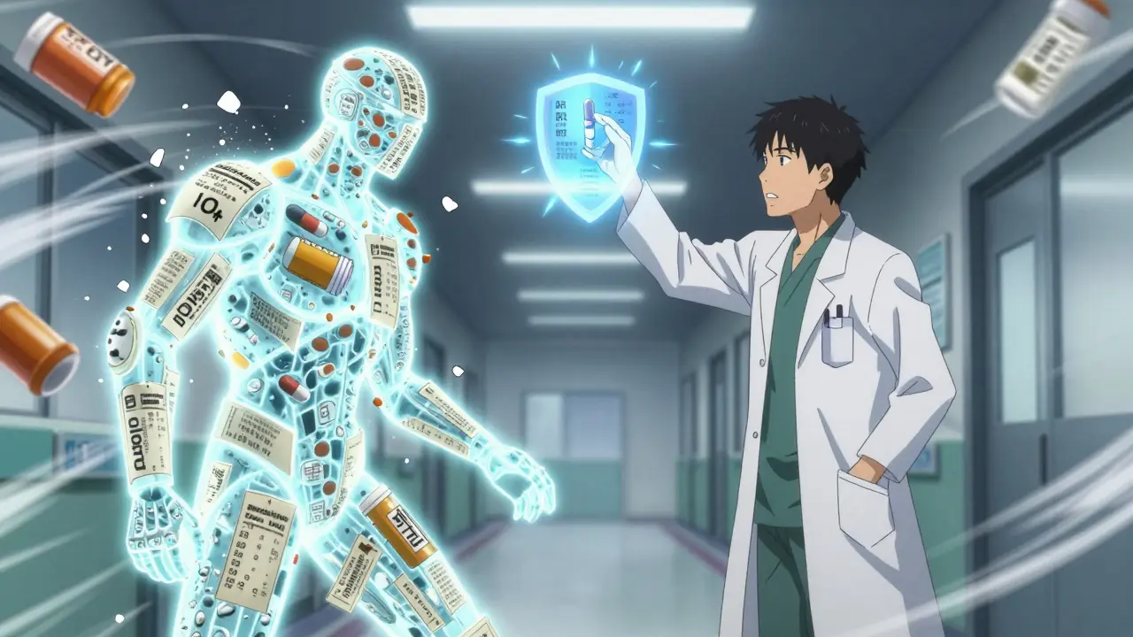 A physician battles doubt with a generic pill that radiates trust and scientific proof in a dramatic hospital scene.