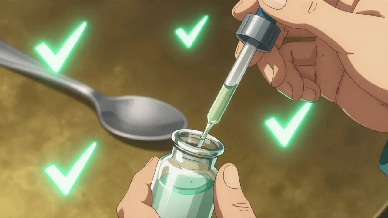 A character measuring medicine precisely with a syringe tool.